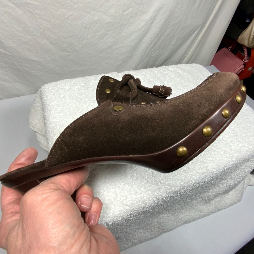 Stuart Weitzman Brown Studded Slip On Mules - 6.5 - Picture 10 of 14